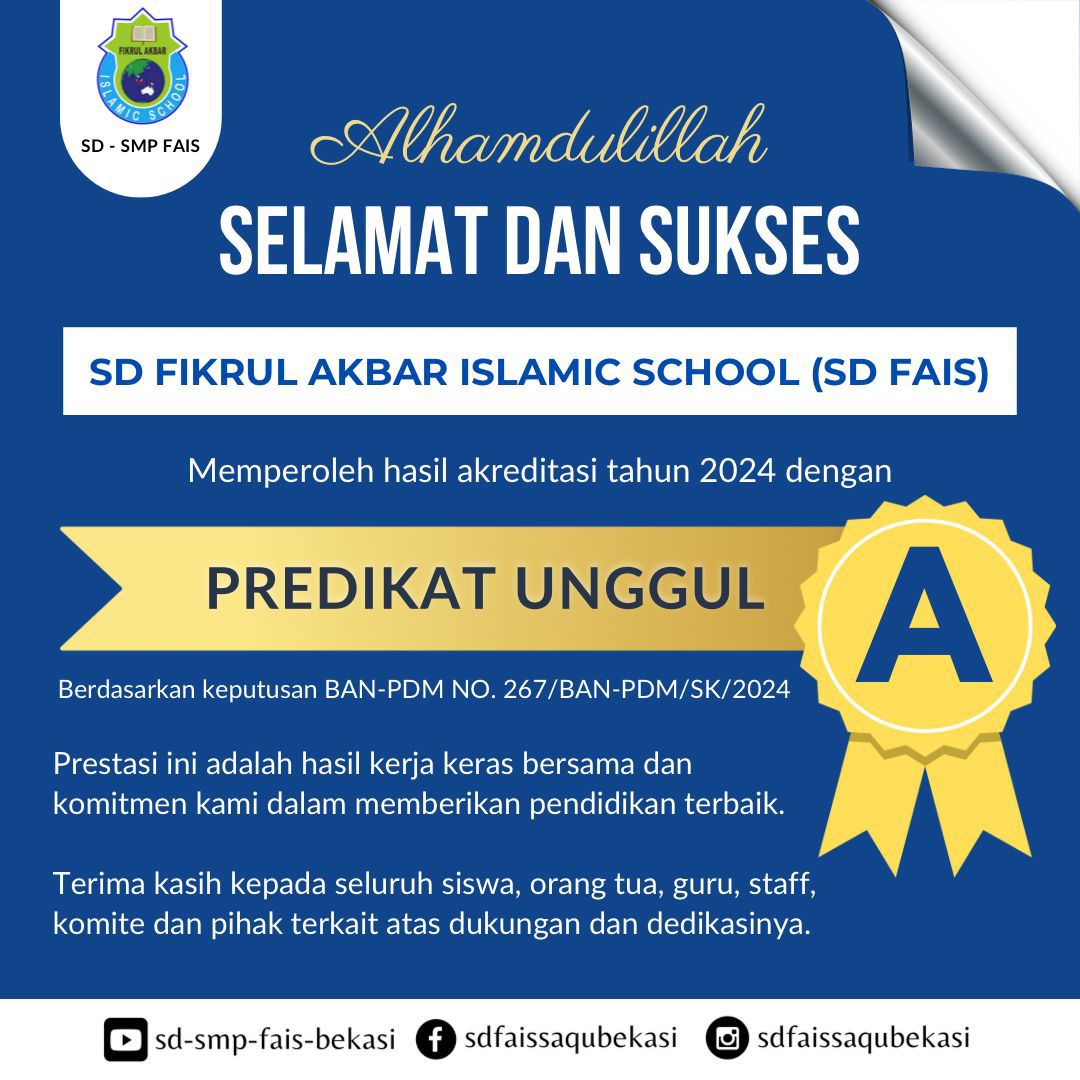 SD FIKRUL AKBAR MEMPEROLEH HASIL AKREDITASI “A”DI TAHUN 2024