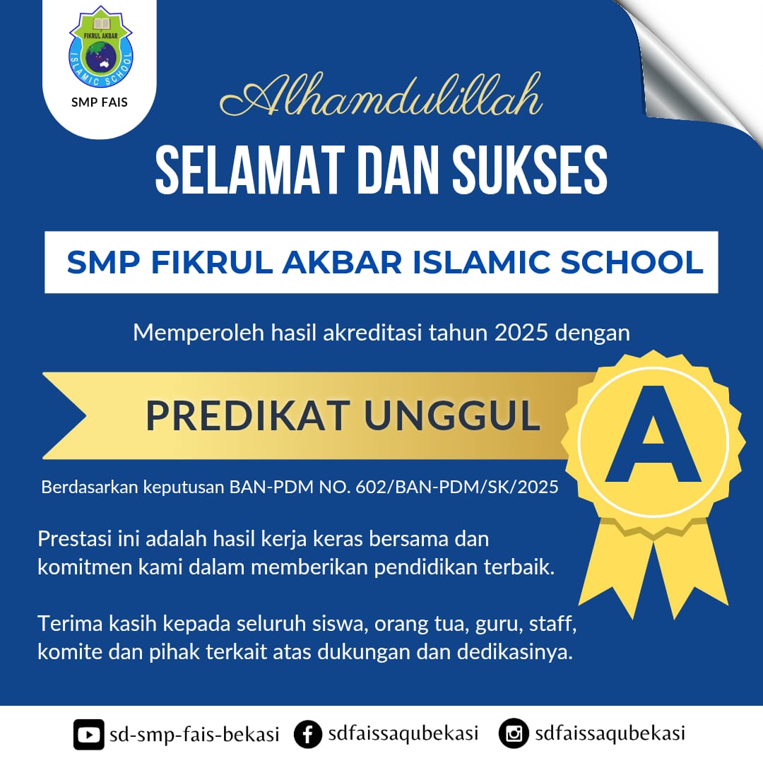 FIKRUL AKBAR ISLAMIC SCHOOL TELAH TERAKREDITASI A , ADA 8 STANDAR YANG WAJIB DIPENUHI